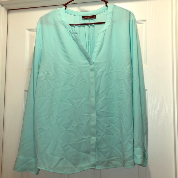Light teal long sleeve blouse. - Picture 1 of 3